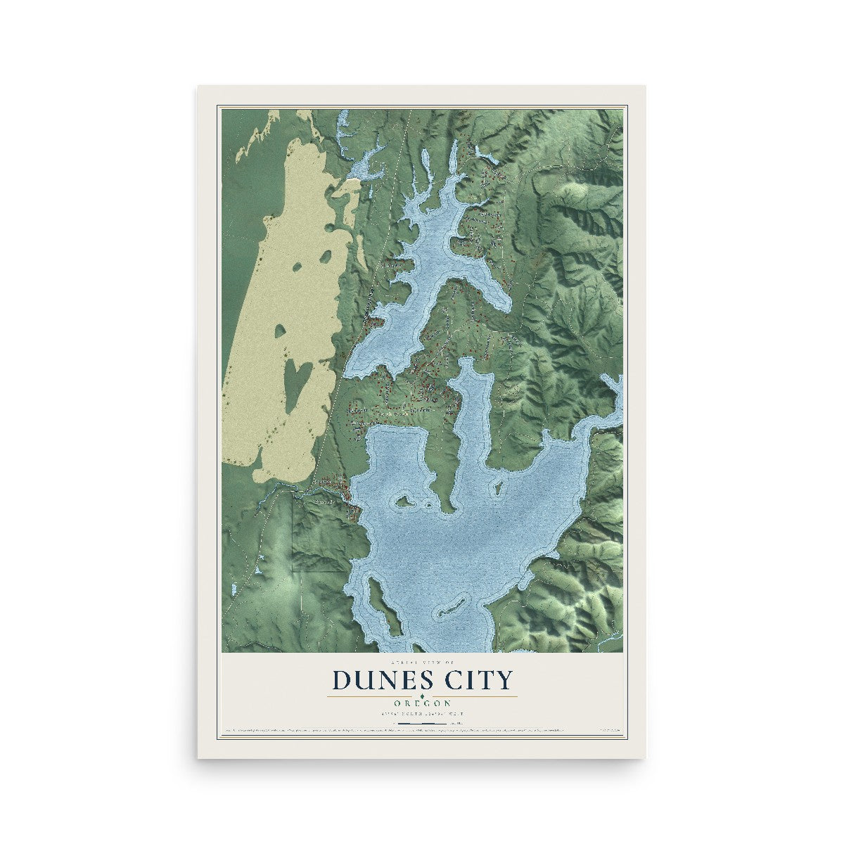 Map of Dunes City, Oregon, 12 x 18 inch unframed archival matte print