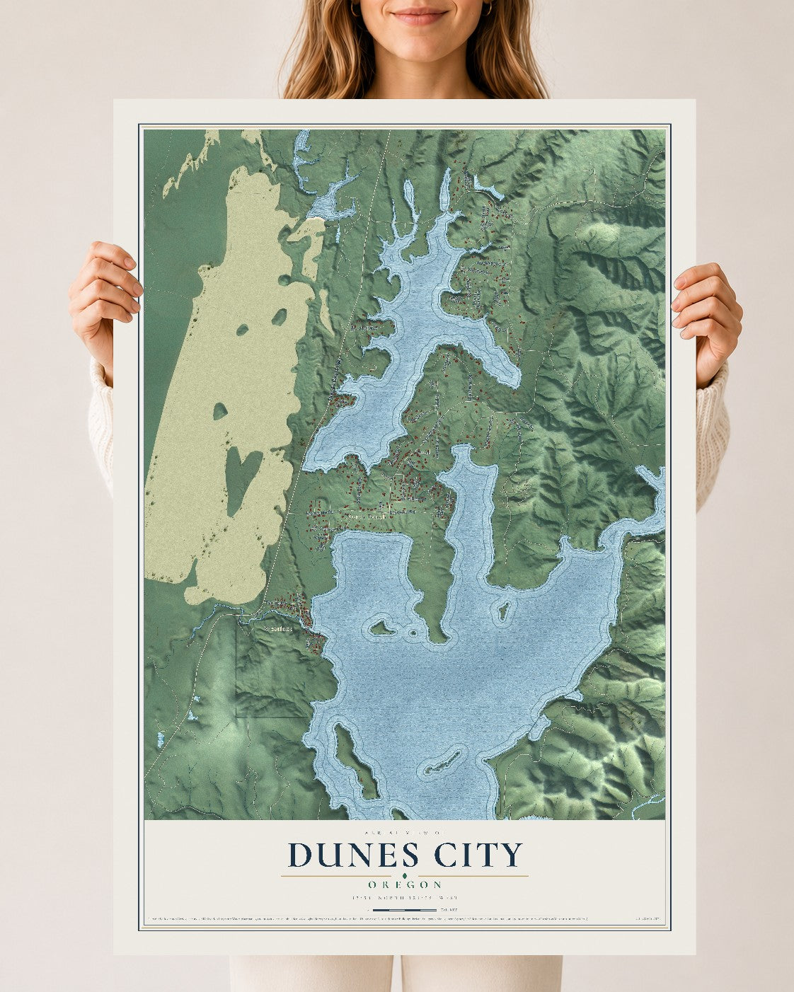 Map of Dunes City, Oregon, 24 x 36 inch unframed archival matte print