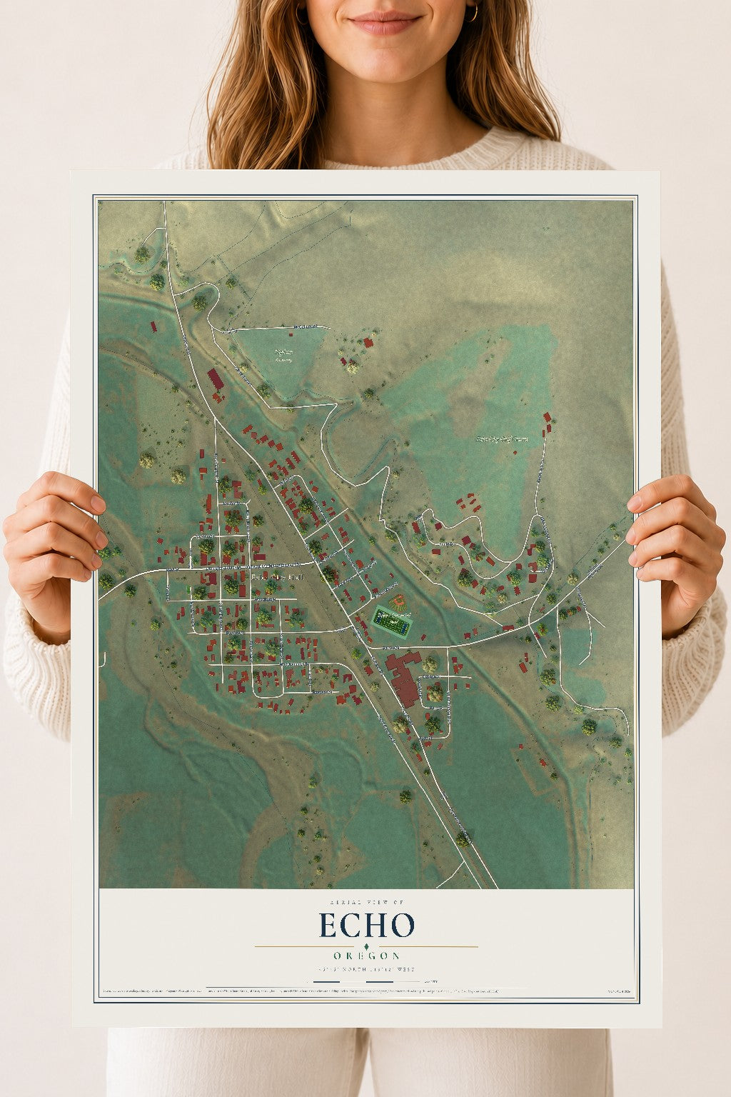 Map of Echo, Oregon, 18 x 24 inch unframed archival matte print