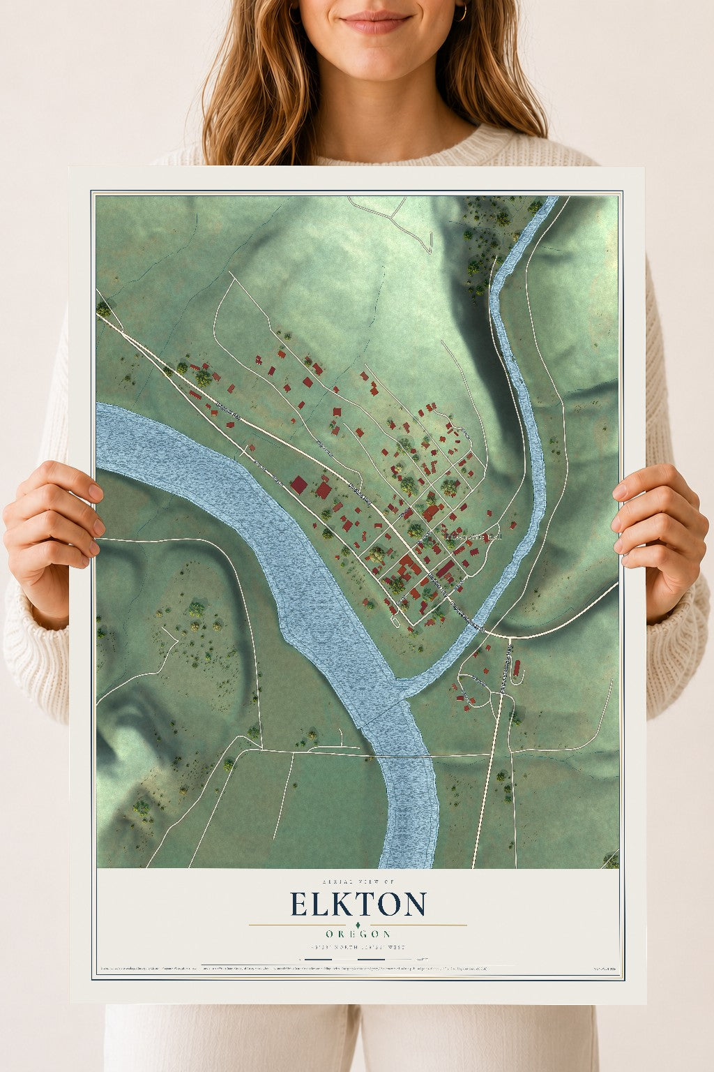 Map of Elkton, Oregon, 18 x 24 inch unframed archival matte print