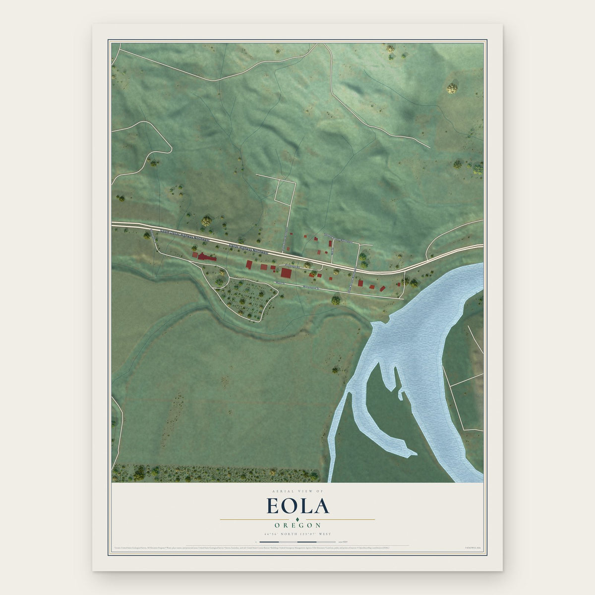 Eola, Oregon map print, the full design