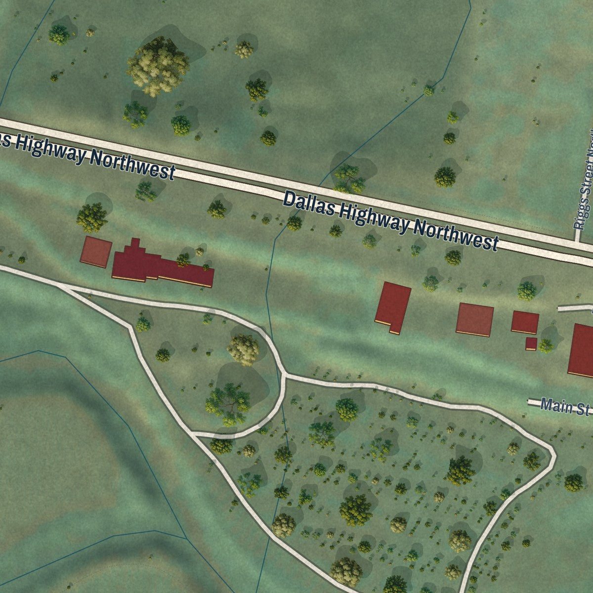 Close-up of the map of Eola, Oregon print showing street and building detail