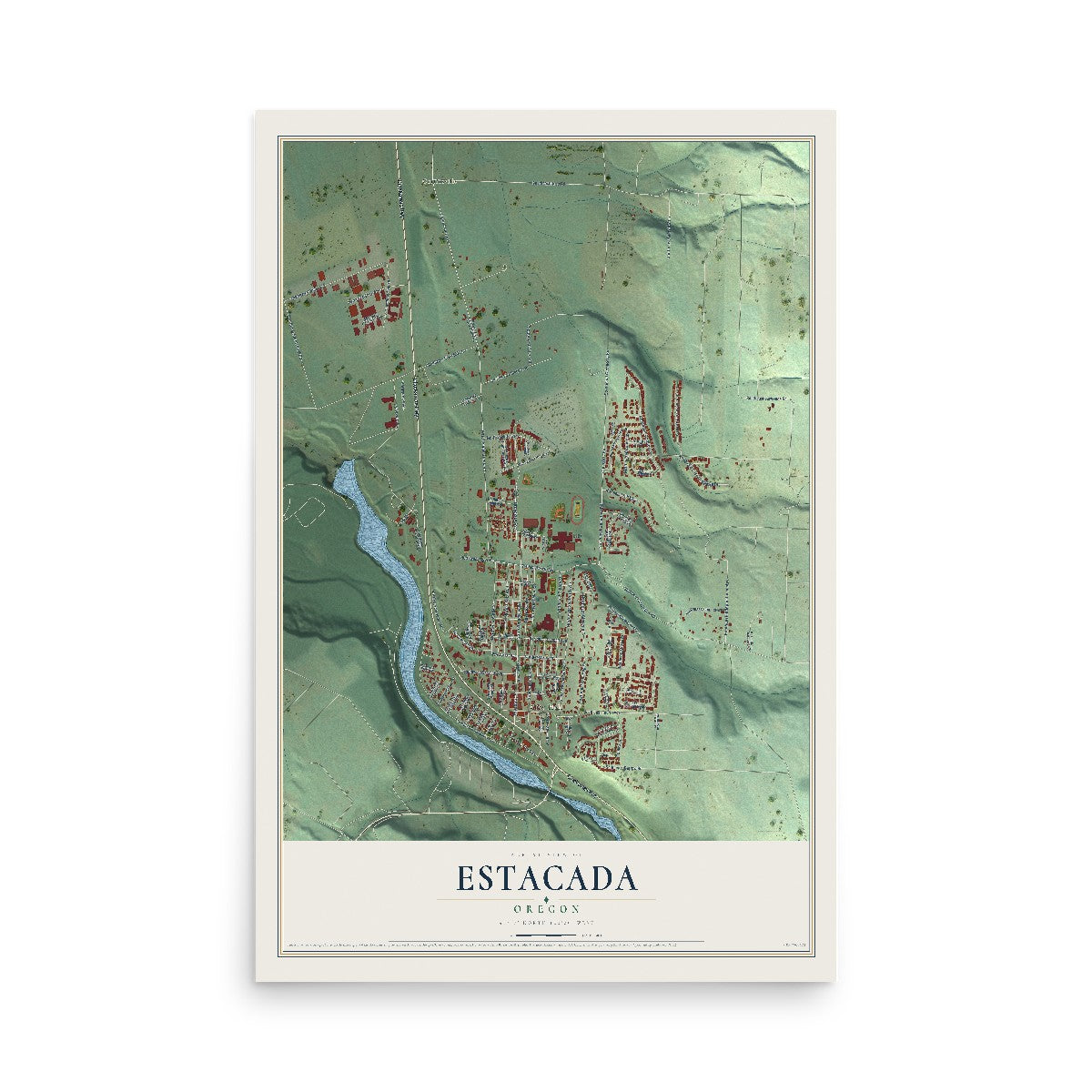 Map of Estacada, Oregon, 12 x 18 inch unframed archival matte print
