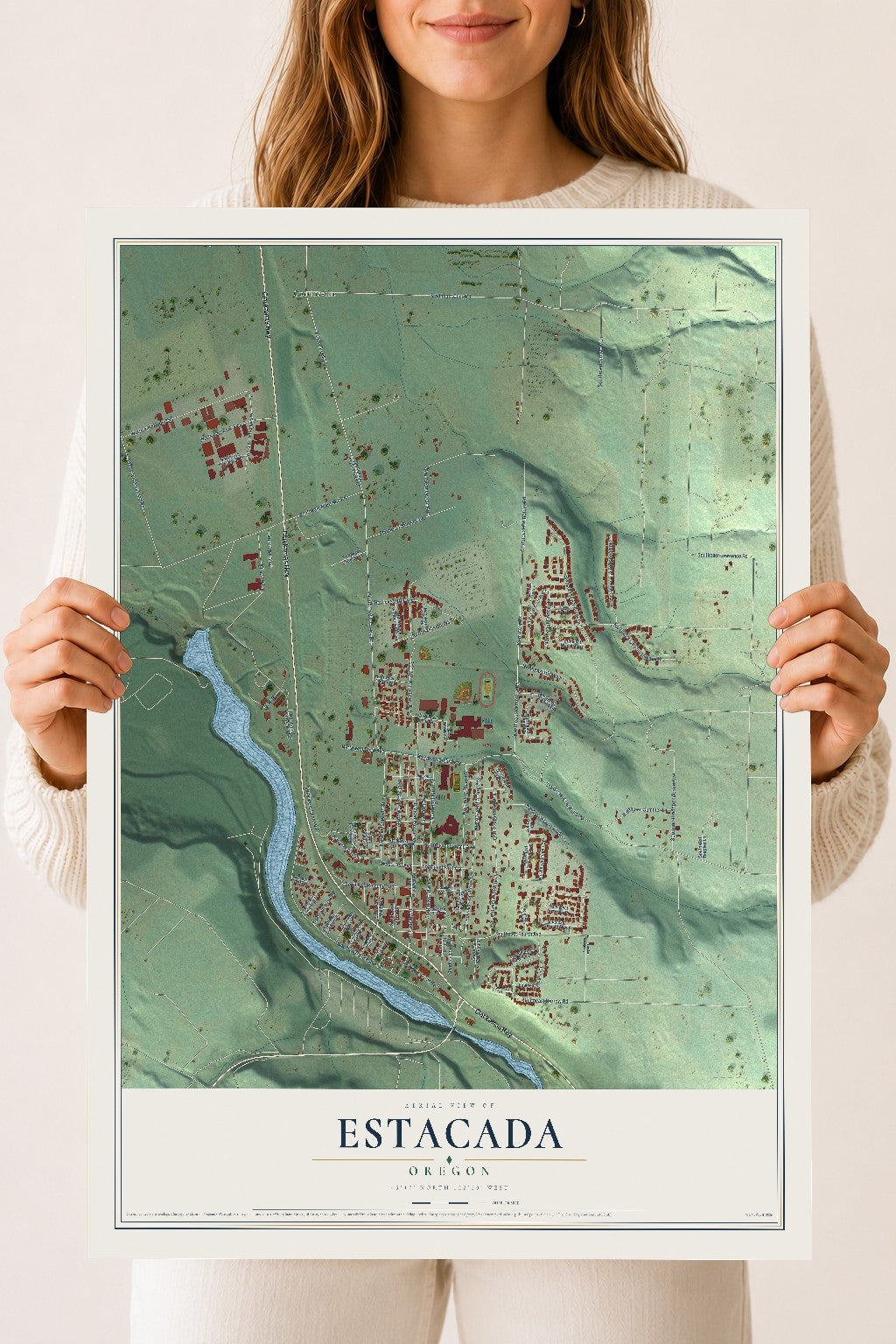 Map of Estacada, Oregon, 18 x 24 inch unframed archival matte print