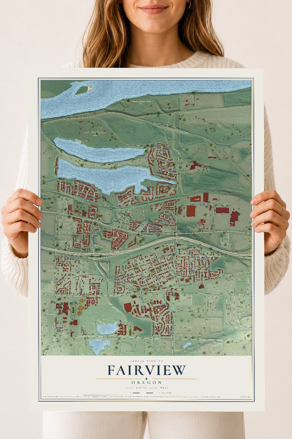 Map of Fairview, Oregon, 18 x 24 inch unframed archival matte print
