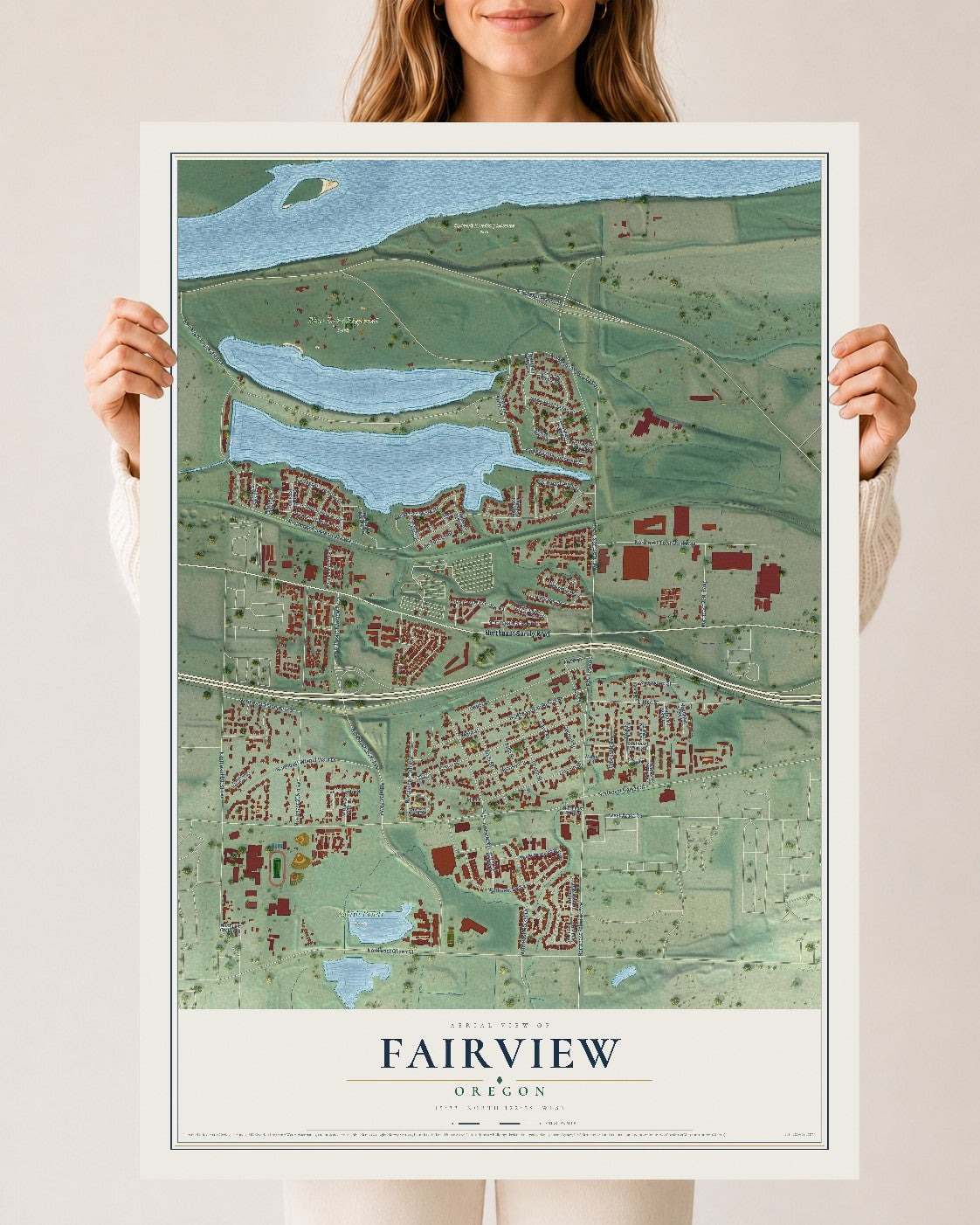 Map of Fairview, Oregon, 24 x 36 inch unframed archival matte print