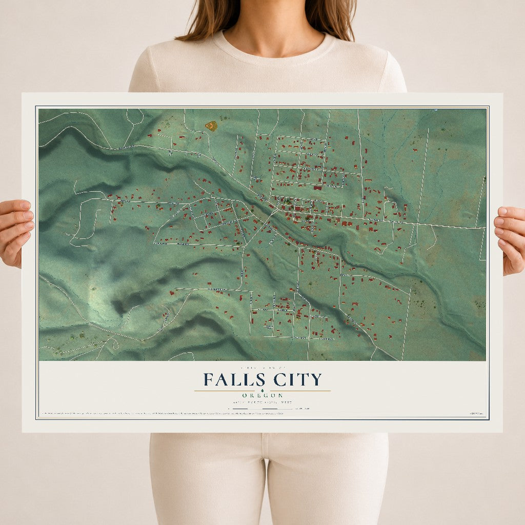Map of Falls City, Oregon, 18 x 24 inch unframed archival matte print