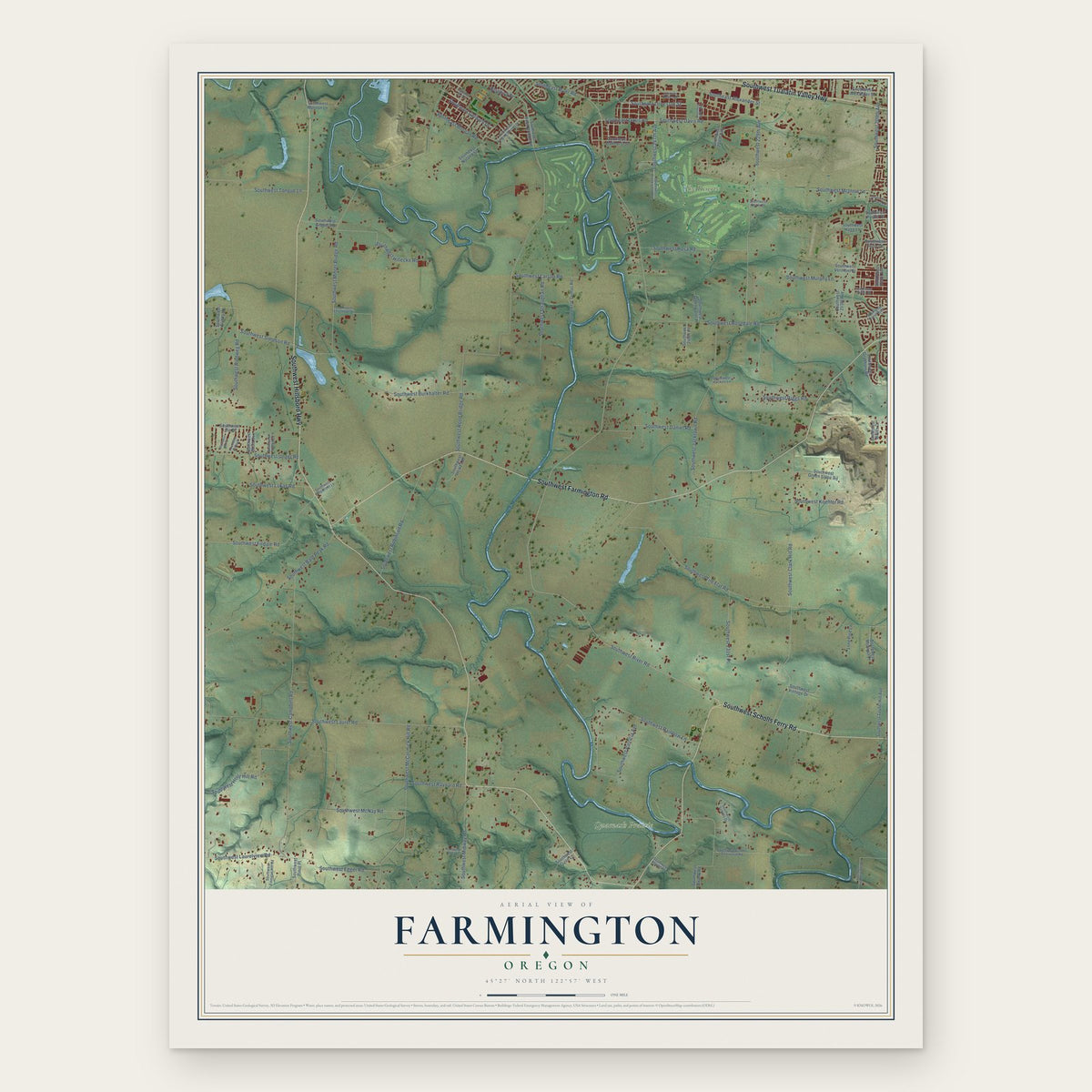 Farmington, Oregon map print, the full design