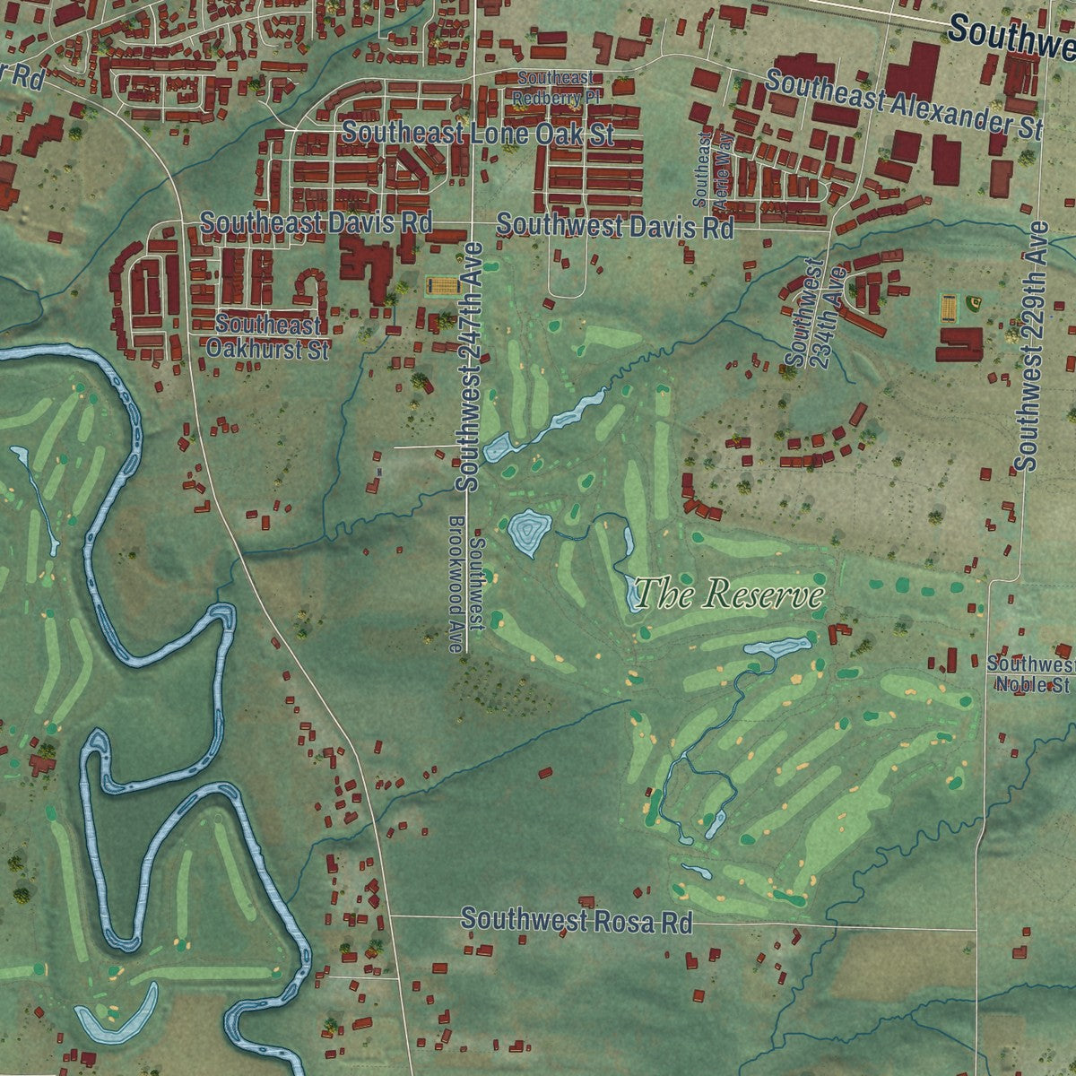 Close-up of the map of Farmington, Oregon print showing street and building detail