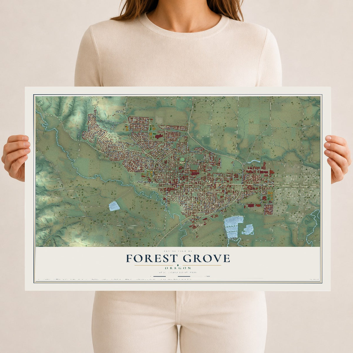 Map of Forest Grove, Oregon, 12 x 18 inch unframed archival matte print