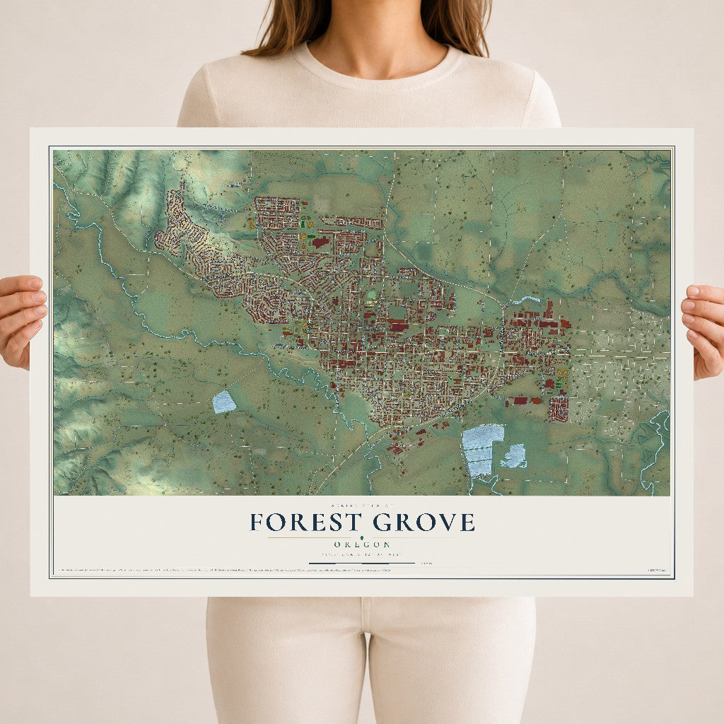 Map of Forest Grove, Oregon, 18 x 24 inch unframed archival matte print