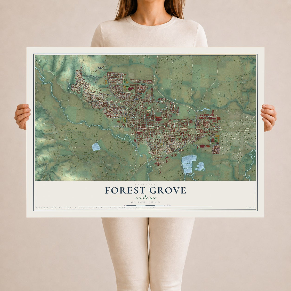 Map of Forest Grove, Oregon, 24 x 36 inch unframed archival matte print