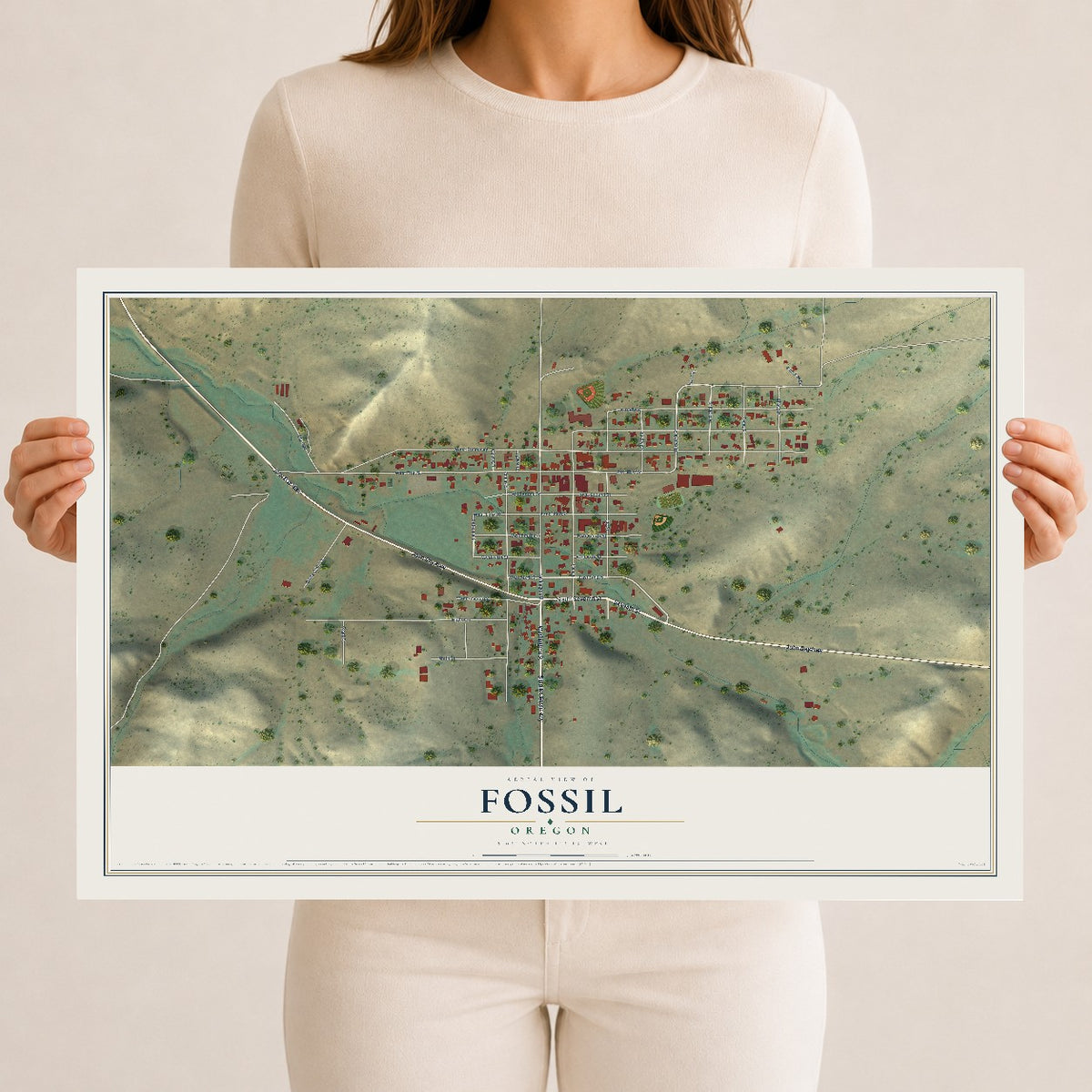 Map of Fossil, Oregon, 12 x 18 inch unframed archival matte print