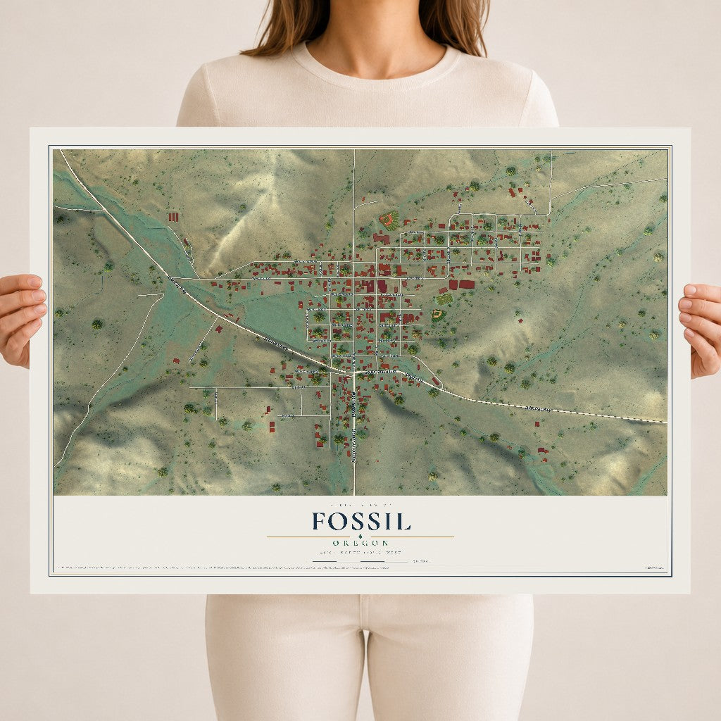 Map of Fossil, Oregon, 18 x 24 inch unframed archival matte print