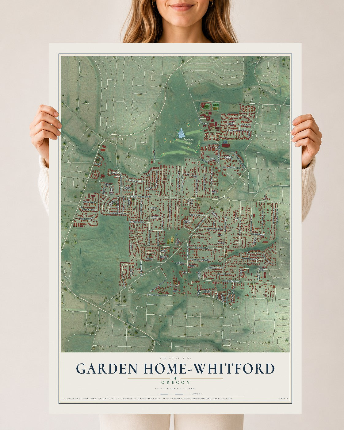 Map of Garden Home-Whitford, Oregon, 24 x 36 inch unframed archival matte print