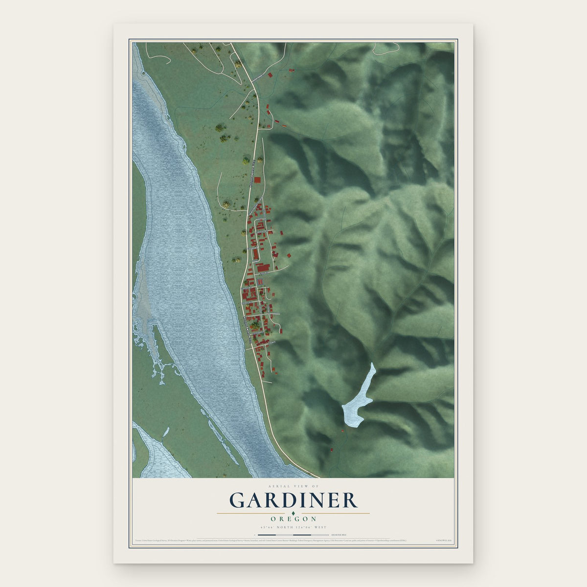 Gardiner, Oregon map print, the full design