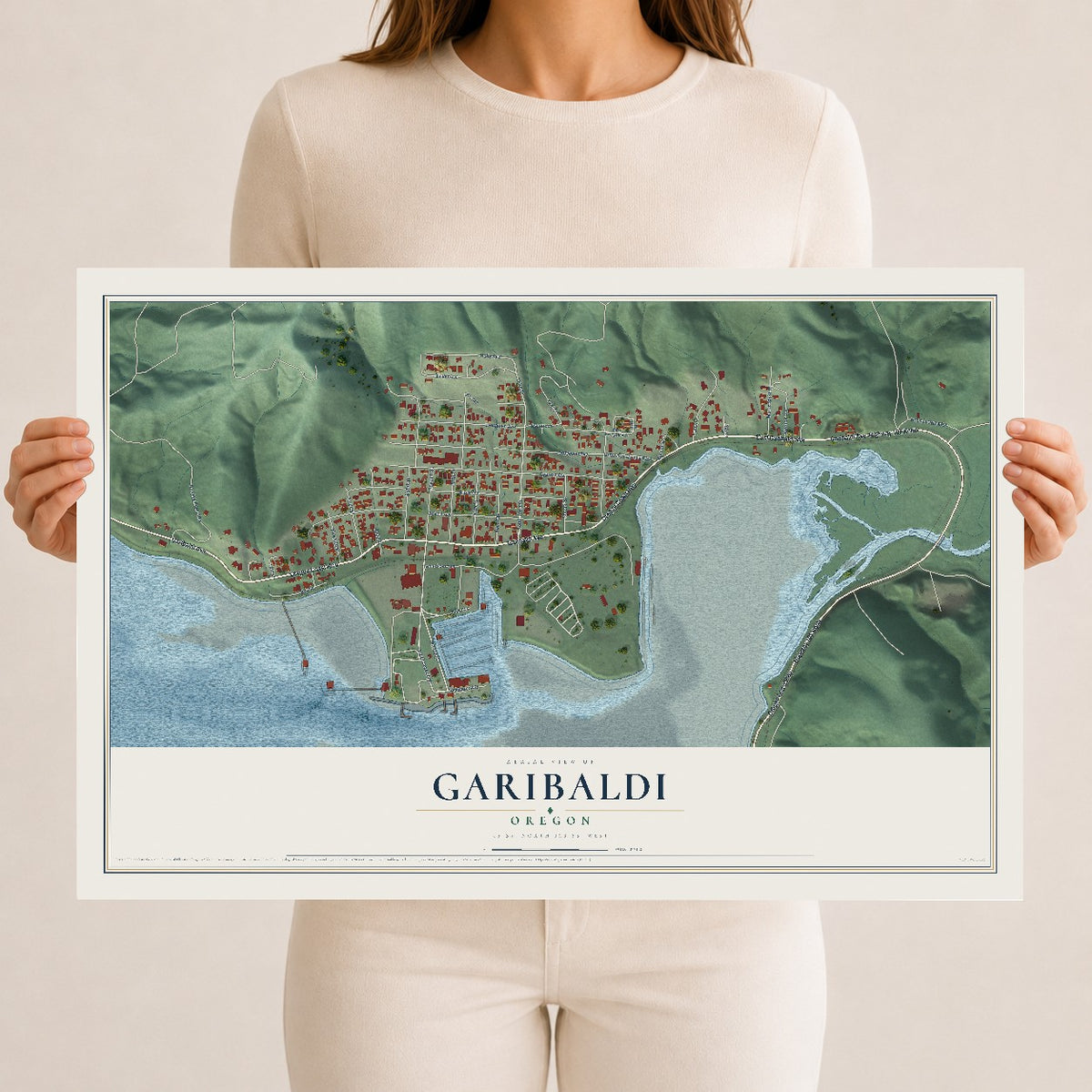Map of Garibaldi, Oregon, 12 x 18 inch unframed archival matte print
