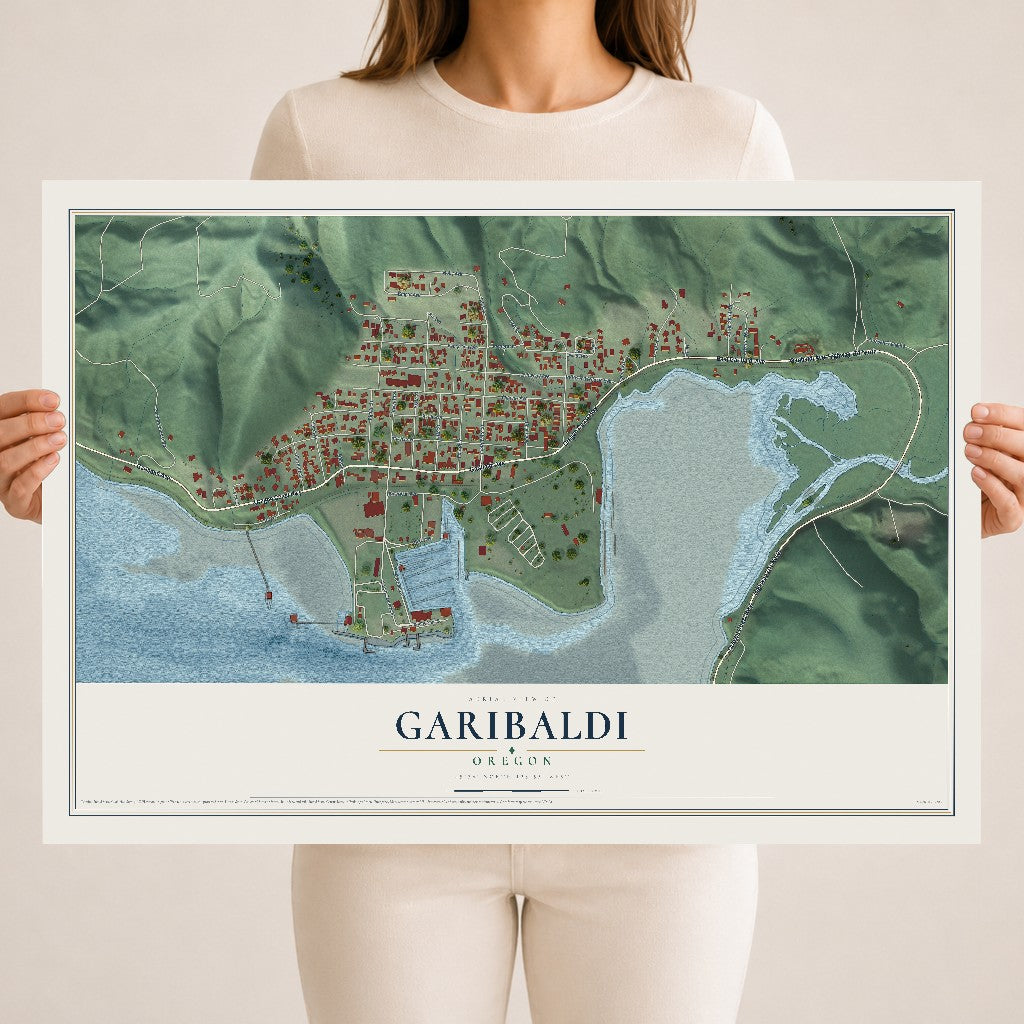 Map of Garibaldi, Oregon, 18 x 24 inch unframed archival matte print