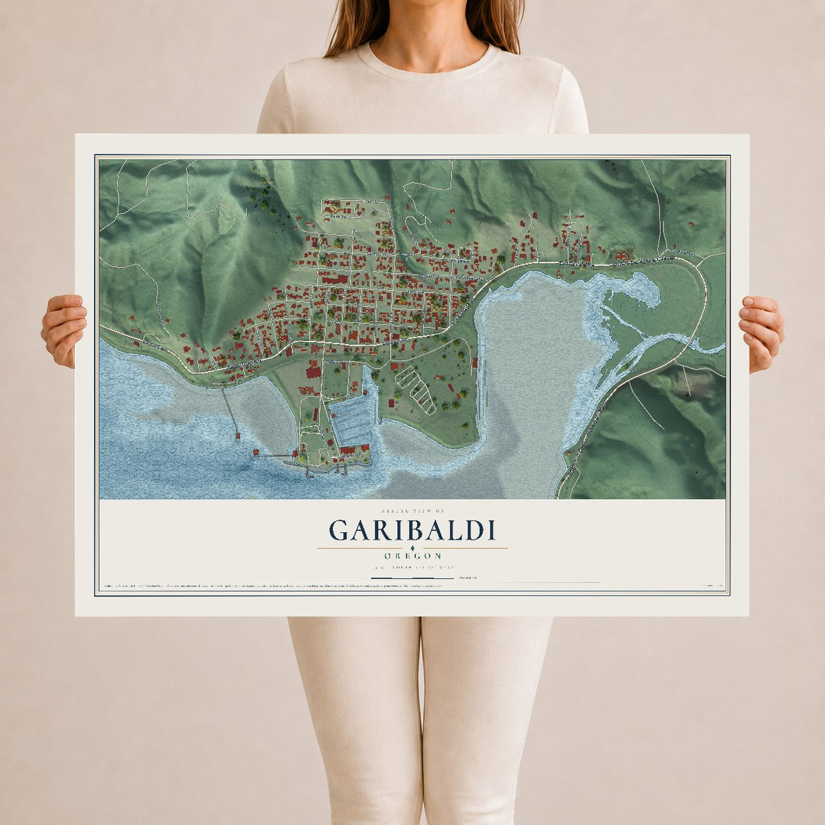 Map of Garibaldi, Oregon, 24 x 36 inch unframed archival matte print