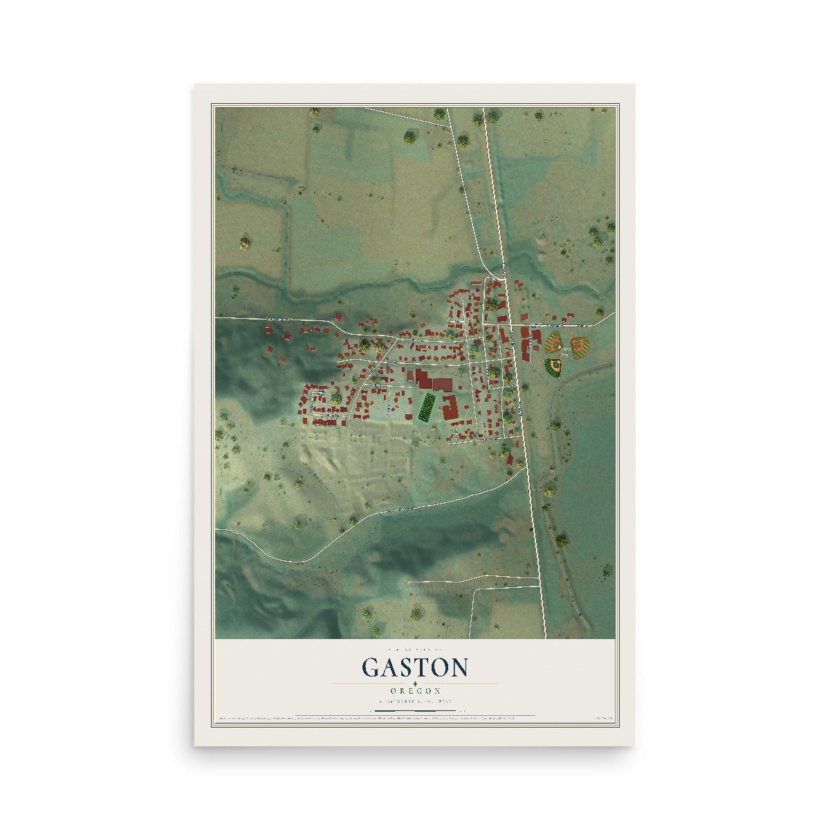 Map of Gaston, Oregon, 12 x 18 inch unframed archival matte print