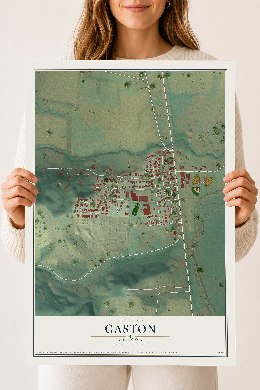 Map of Gaston, Oregon, 18 x 24 inch unframed archival matte print