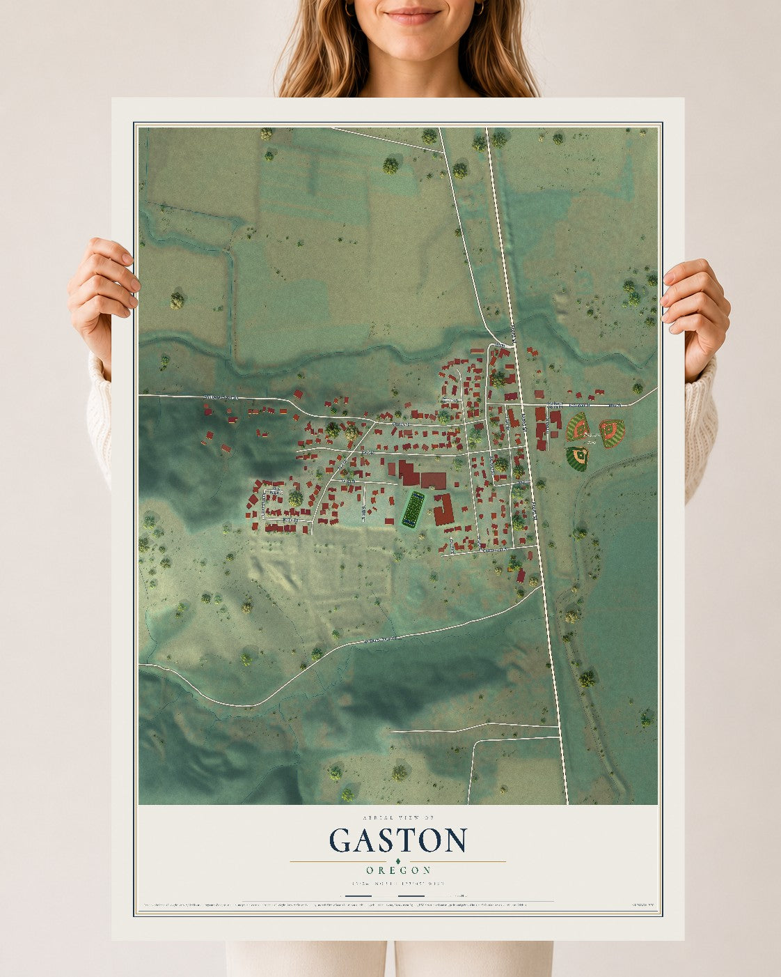 Map of Gaston, Oregon, 24 x 36 inch unframed archival matte print