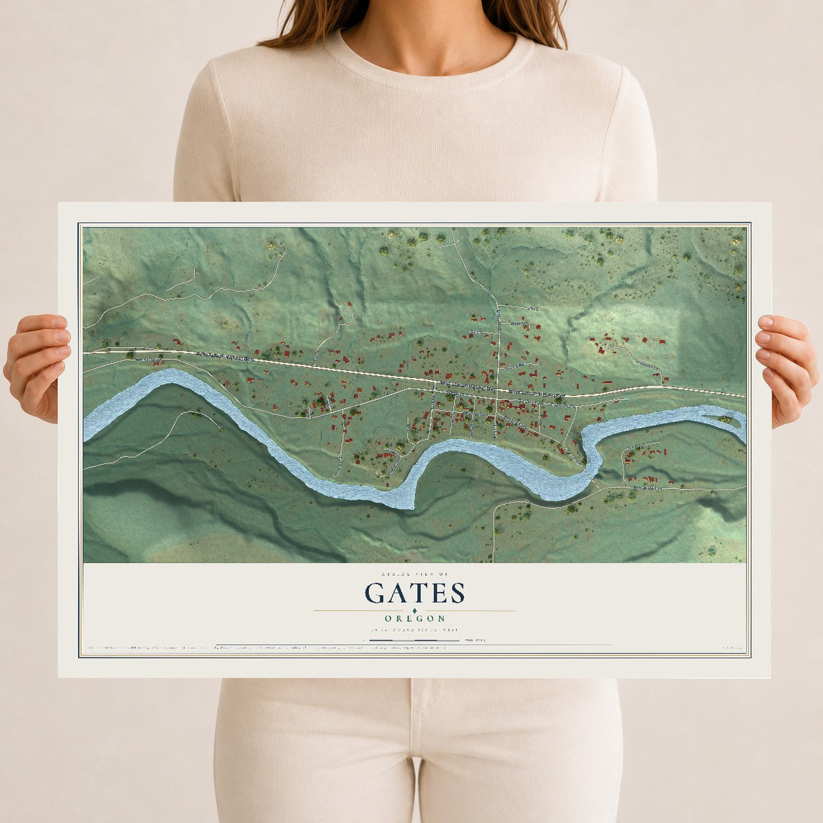 Map of Gates, Oregon, 12 x 18 inch unframed archival matte print