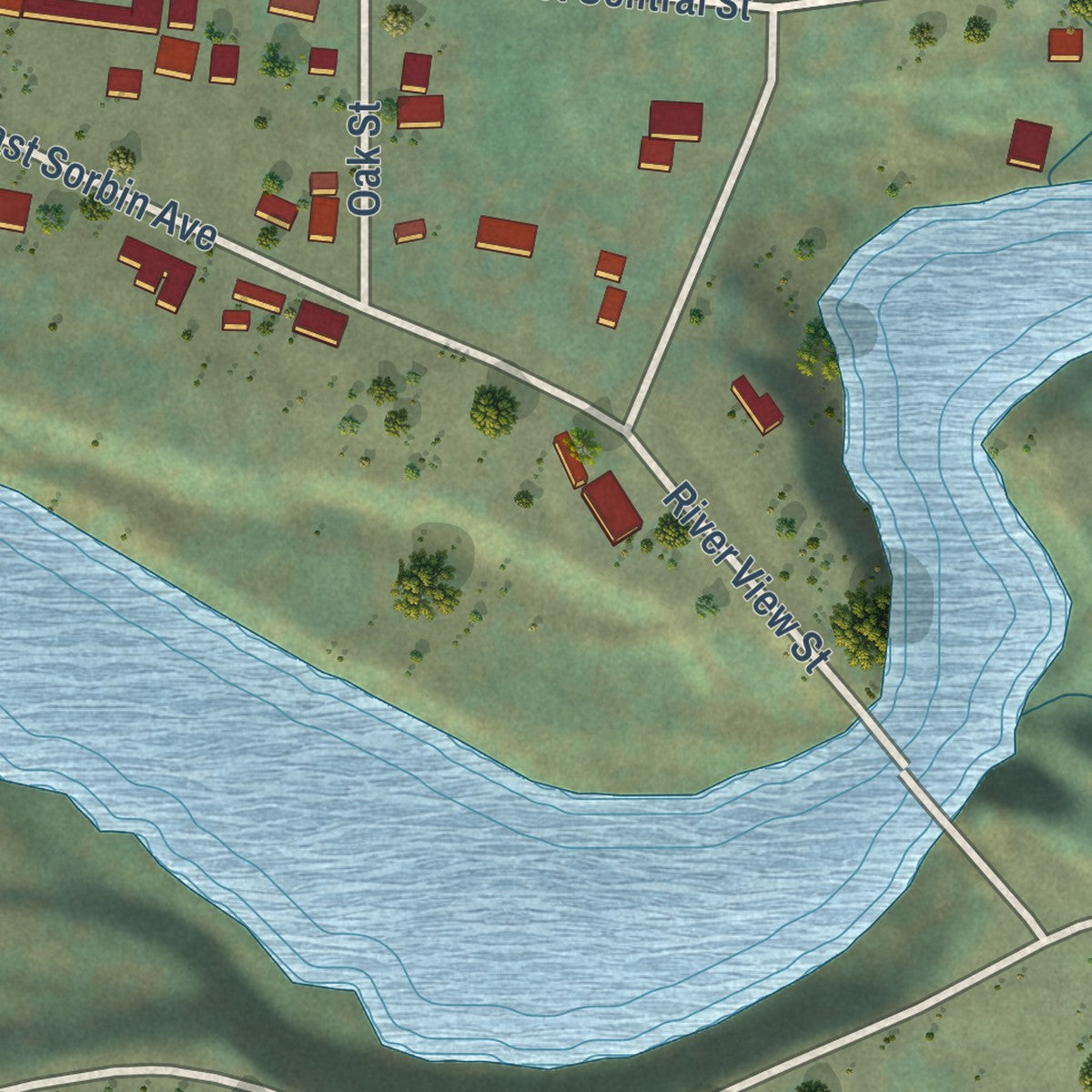 Close-up of the map of Gates, Oregon print showing street and building detail