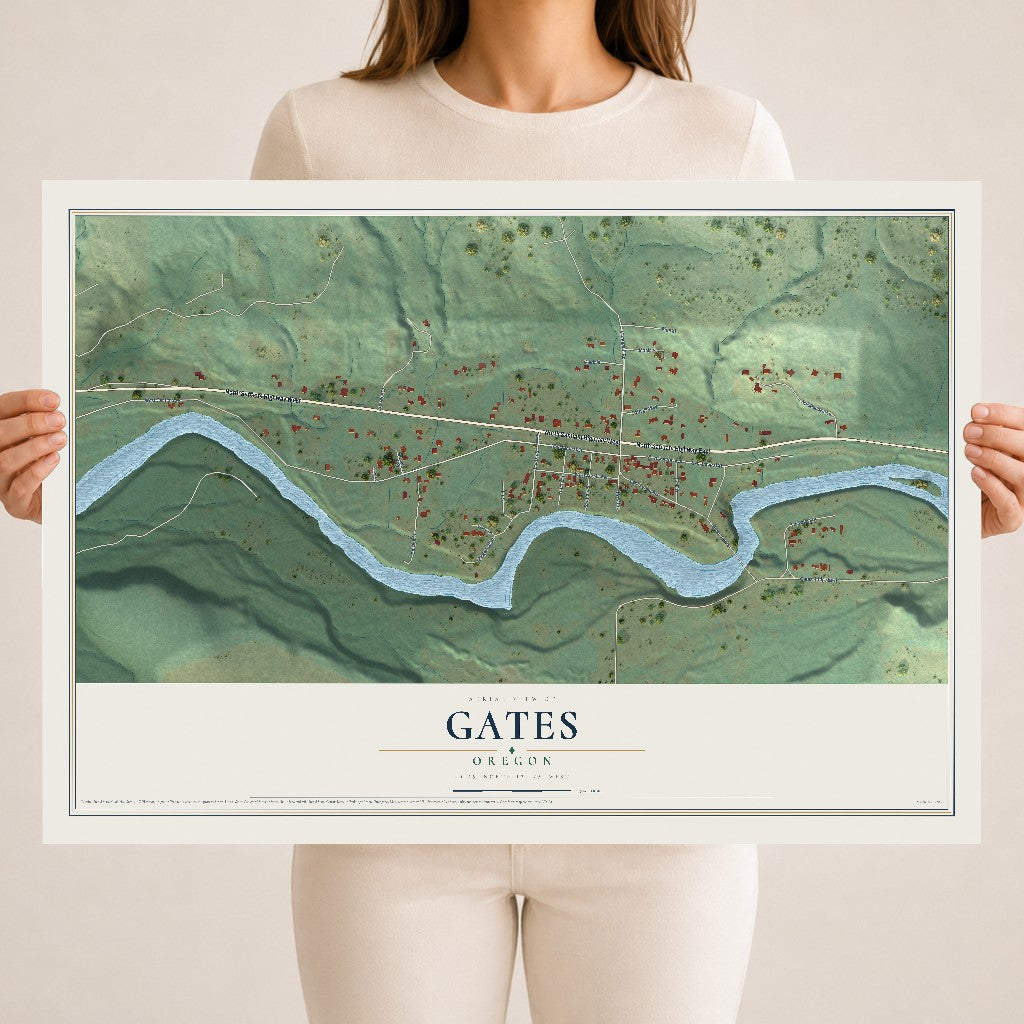Map of Gates, Oregon, 18 x 24 inch unframed archival matte print