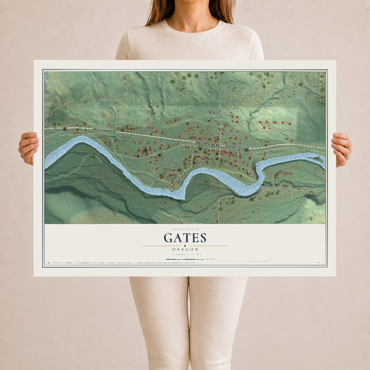Map of Gates, Oregon, 24 x 36 inch unframed archival matte print
