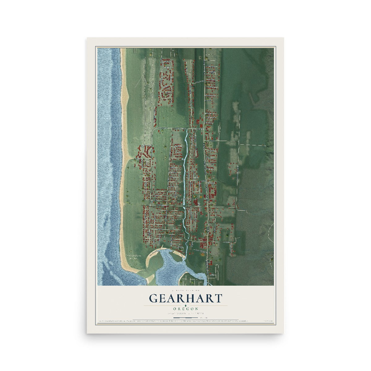 Map of Gearhart, Oregon, 12 x 18 inch unframed archival matte print
