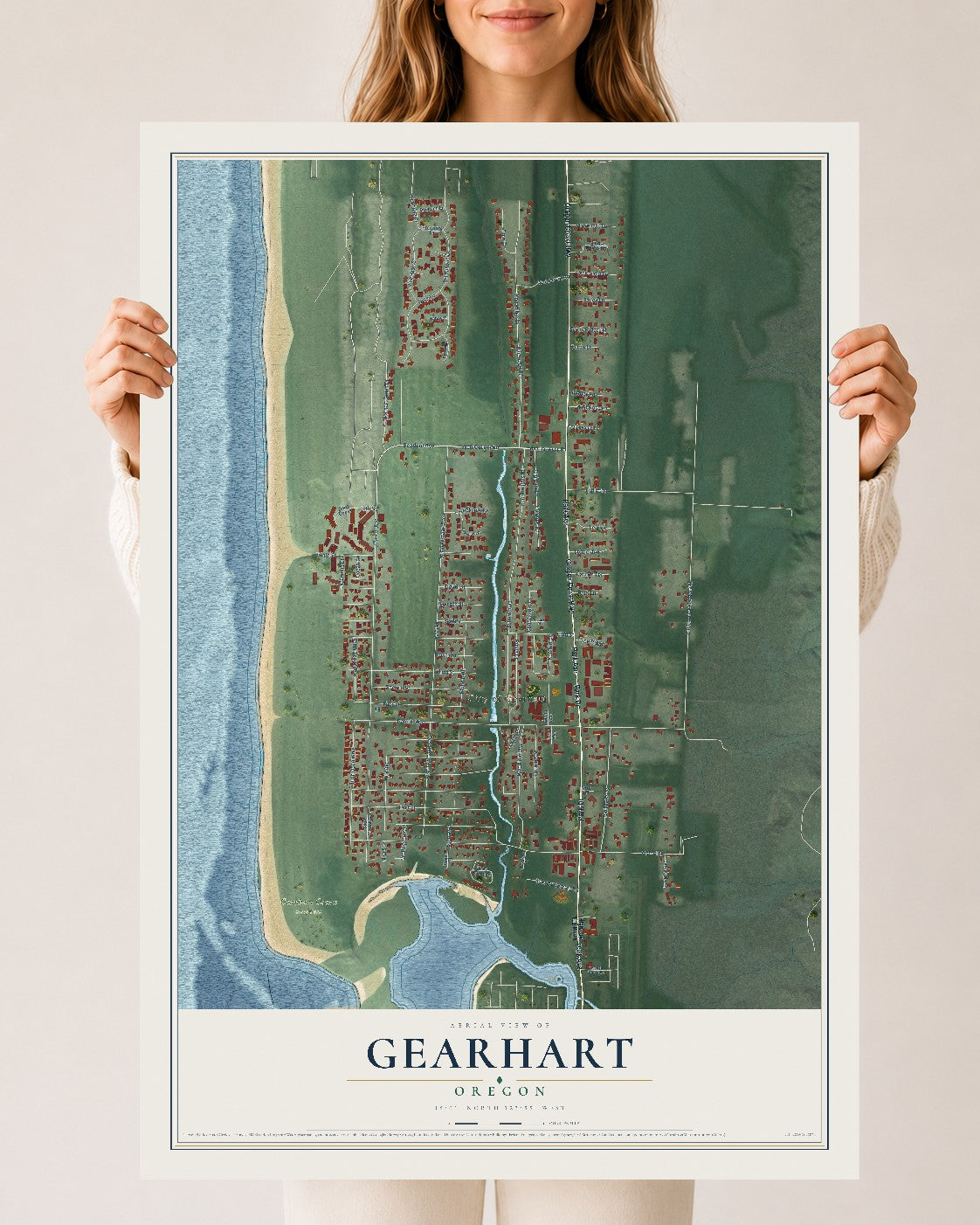 Map of Gearhart, Oregon, 24 x 36 inch unframed archival matte print