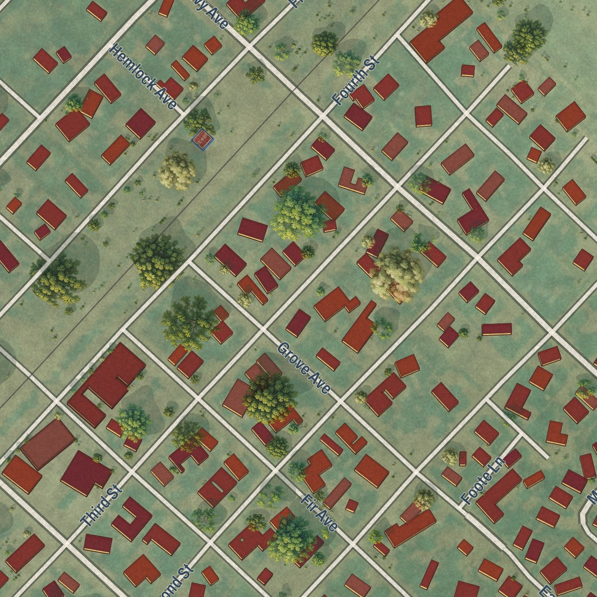 Close-up of the map of Gervais, Oregon print showing street and building detail