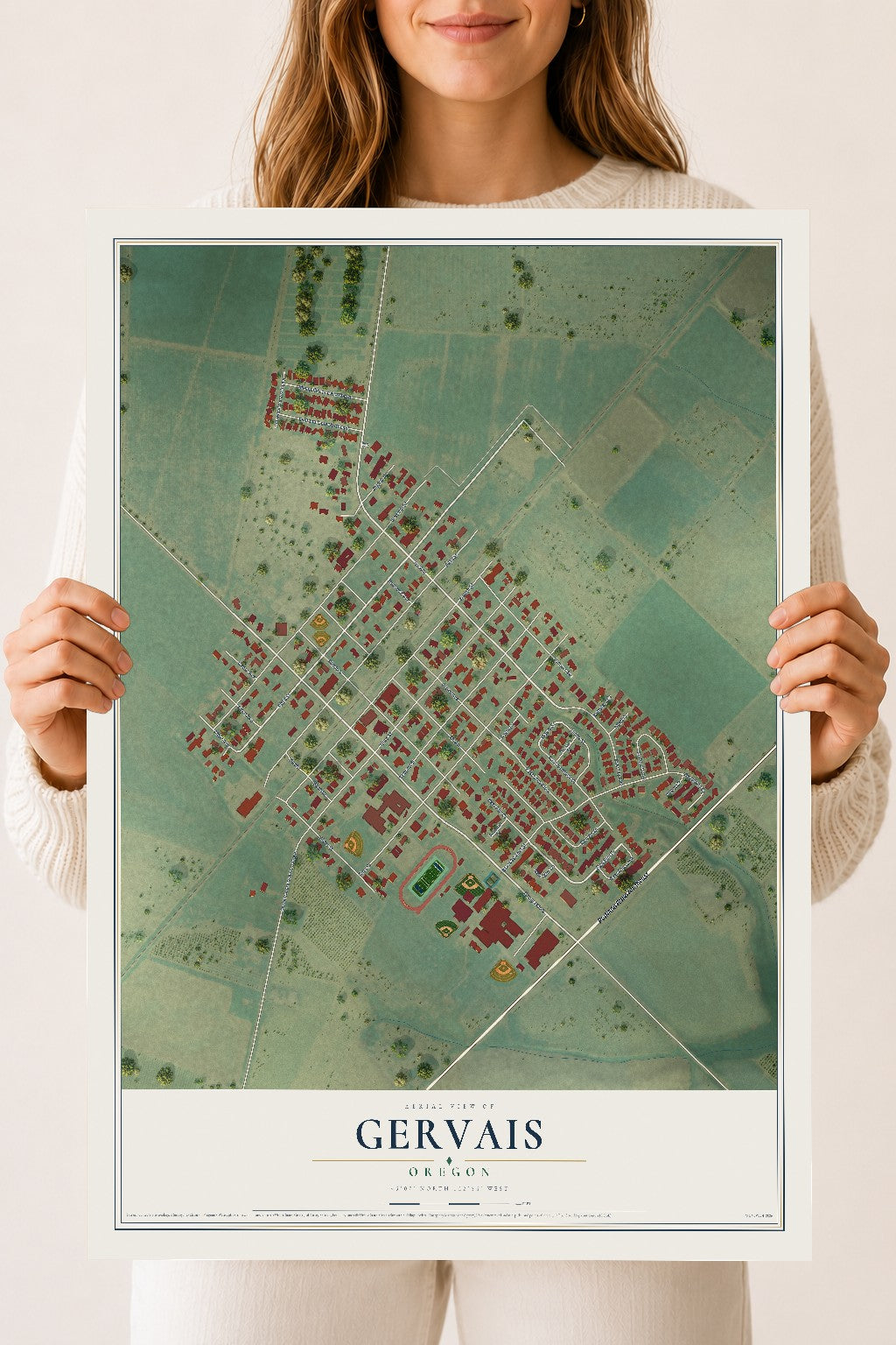 Map of Gervais, Oregon, 18 x 24 inch unframed archival matte print