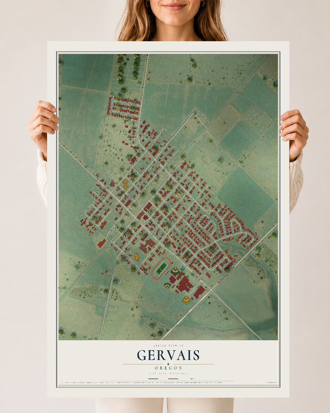 Map of Gervais, Oregon, 24 x 36 inch unframed archival matte print