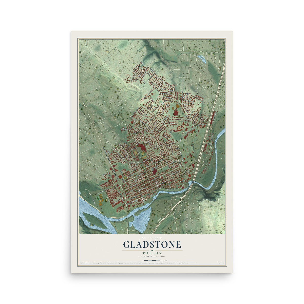 Map of Gladstone, Oregon, 12 x 18 inch unframed archival matte print
