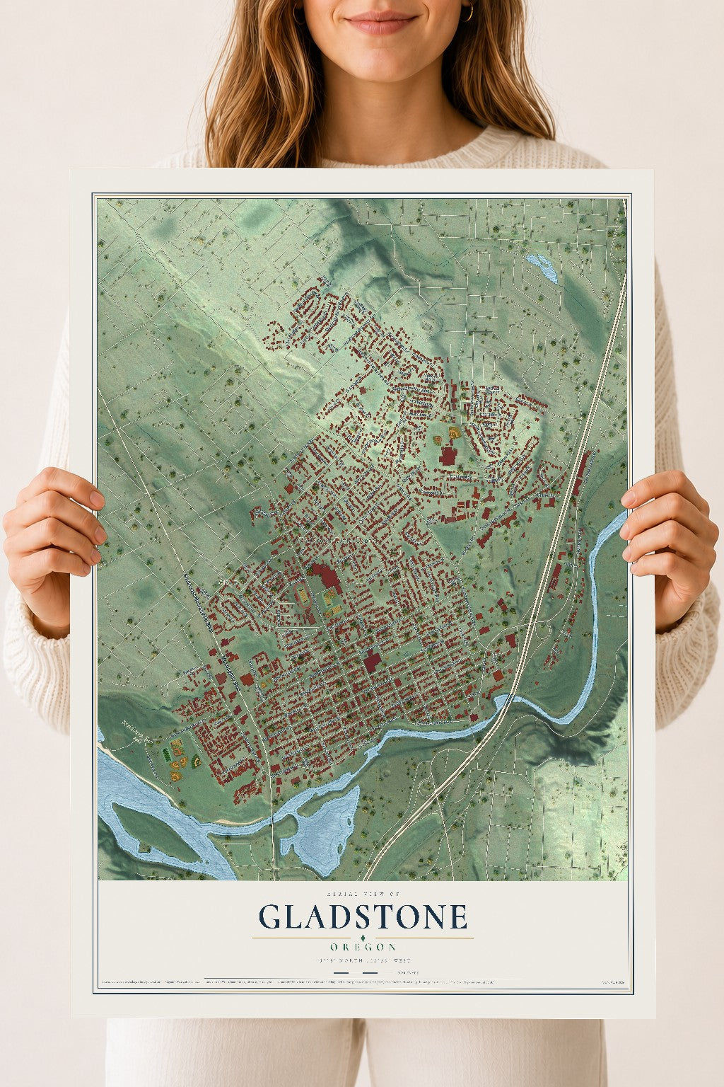 Map of Gladstone, Oregon, 18 x 24 inch unframed archival matte print