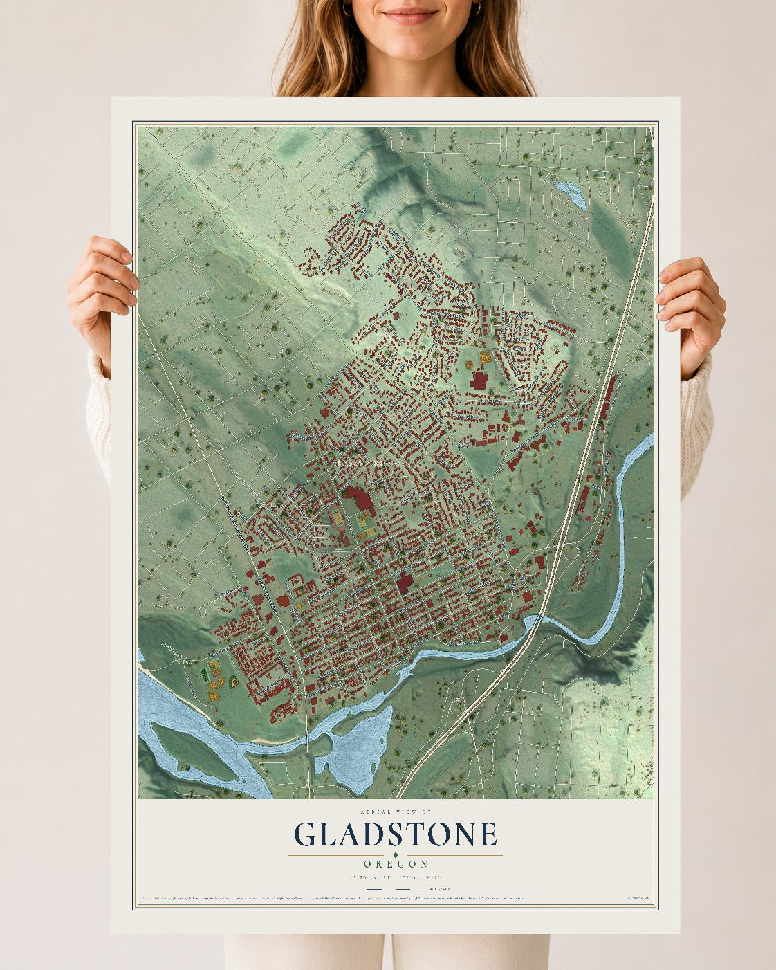 Map of Gladstone, Oregon, 24 x 36 inch unframed archival matte print