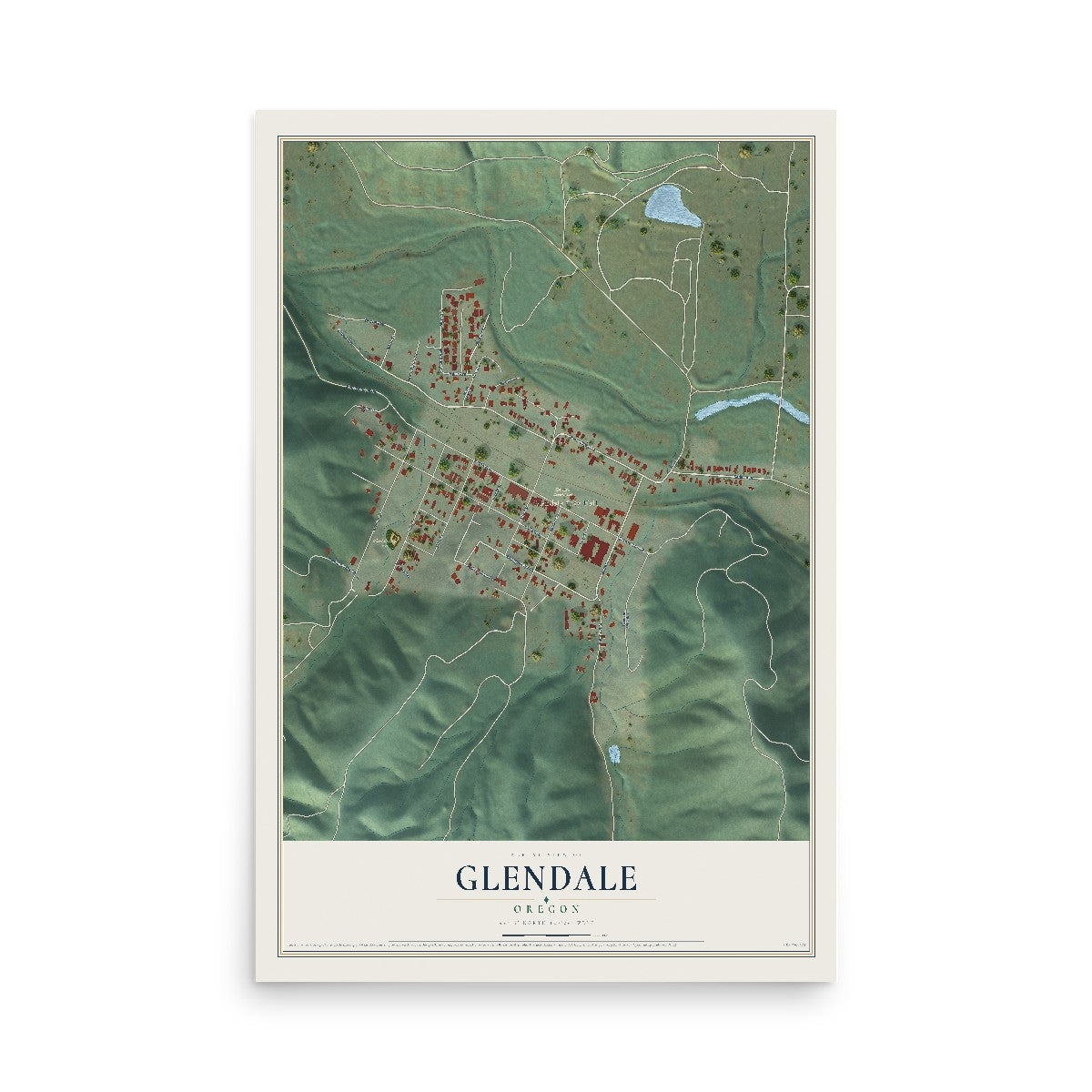 Map of Glendale, Oregon, 12 x 18 inch unframed archival matte print