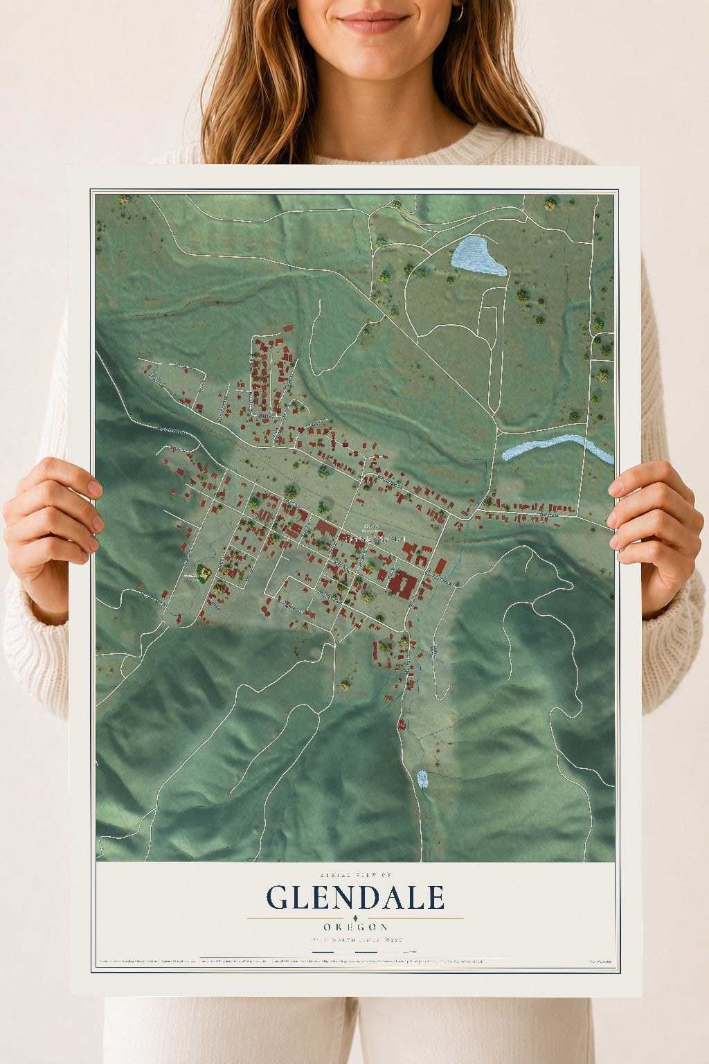 Map of Glendale, Oregon, 18 x 24 inch unframed archival matte print