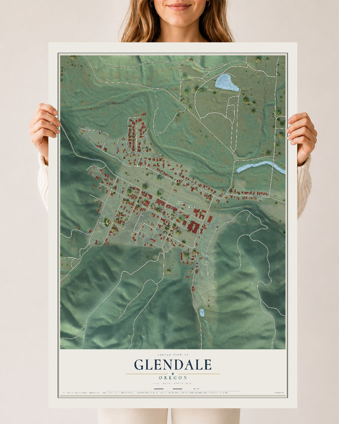 Map of Glendale, Oregon, 24 x 36 inch unframed archival matte print