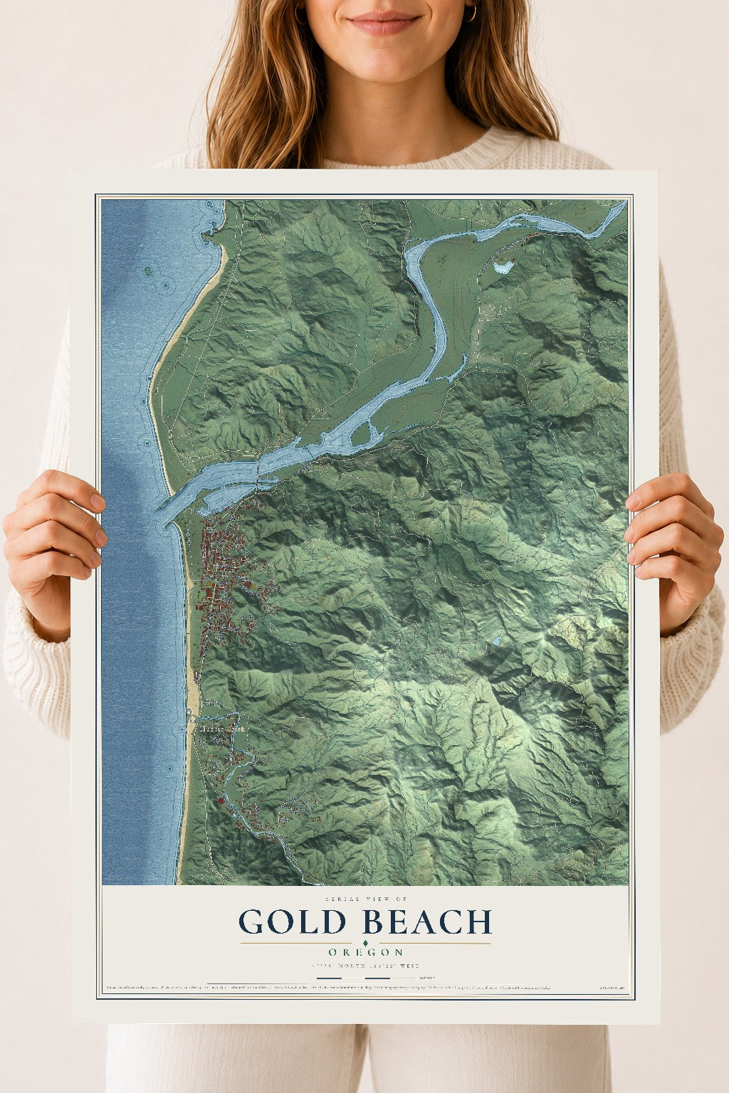 Map of Gold Beach, Oregon, 18 x 24 inch unframed archival matte print