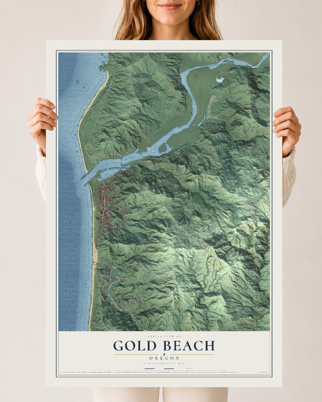 Map of Gold Beach, Oregon, 24 x 36 inch unframed archival matte print