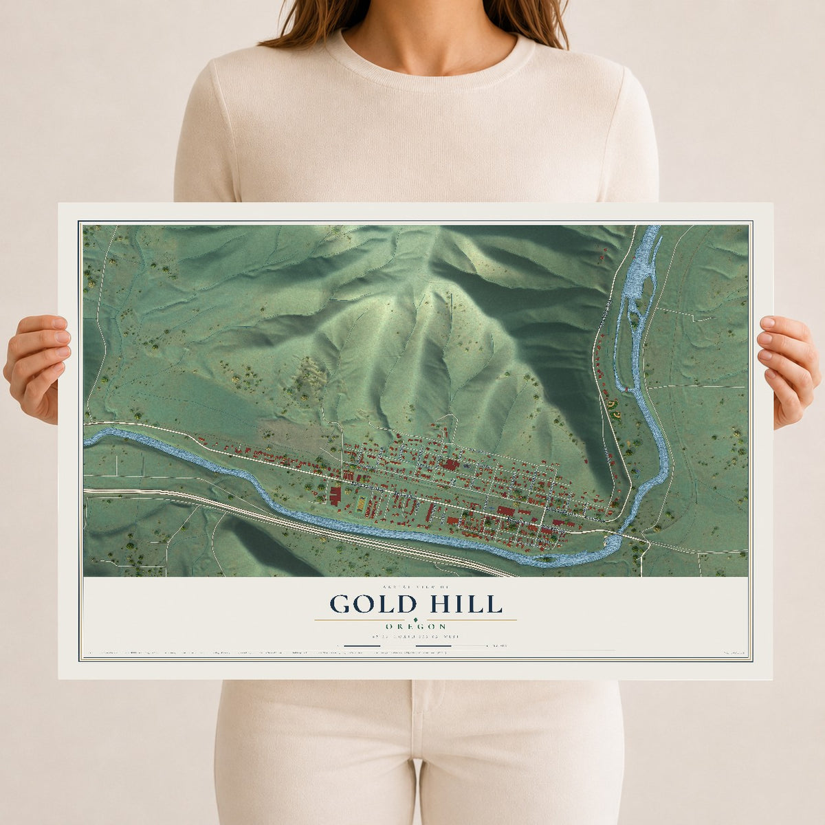 Map of Gold Hill, Oregon, 12 x 18 inch unframed archival matte print