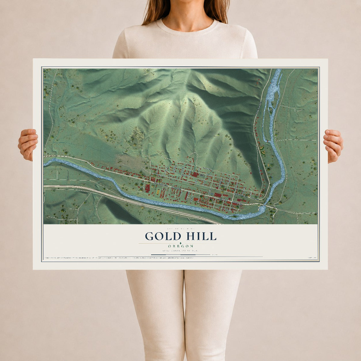 Map of Gold Hill, Oregon, 24 x 36 inch unframed archival matte print