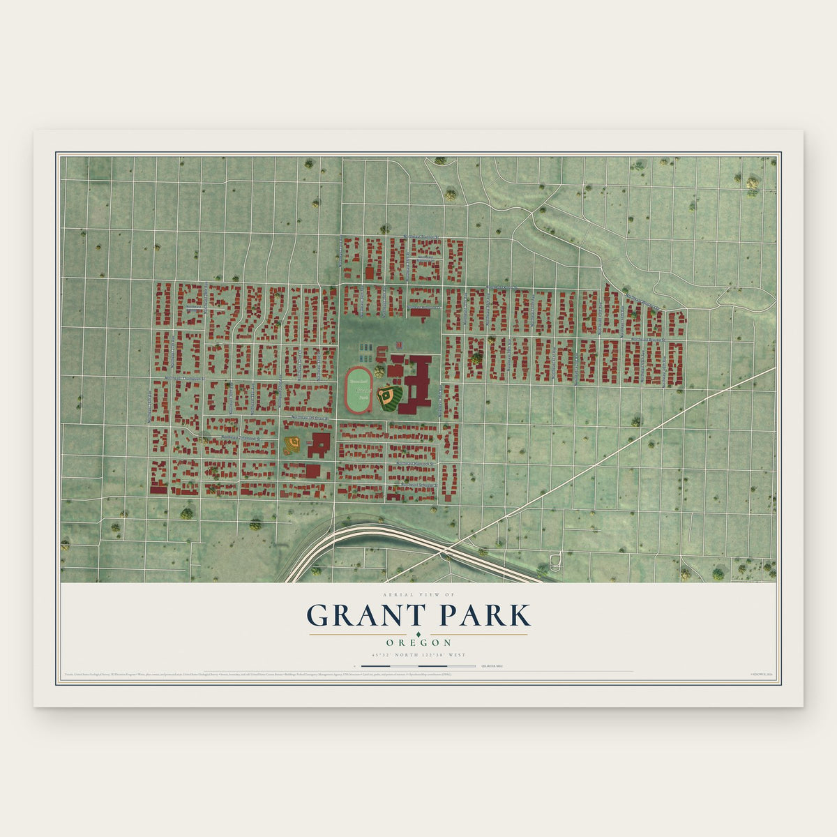 Grant Park, Oregon map print, the full design