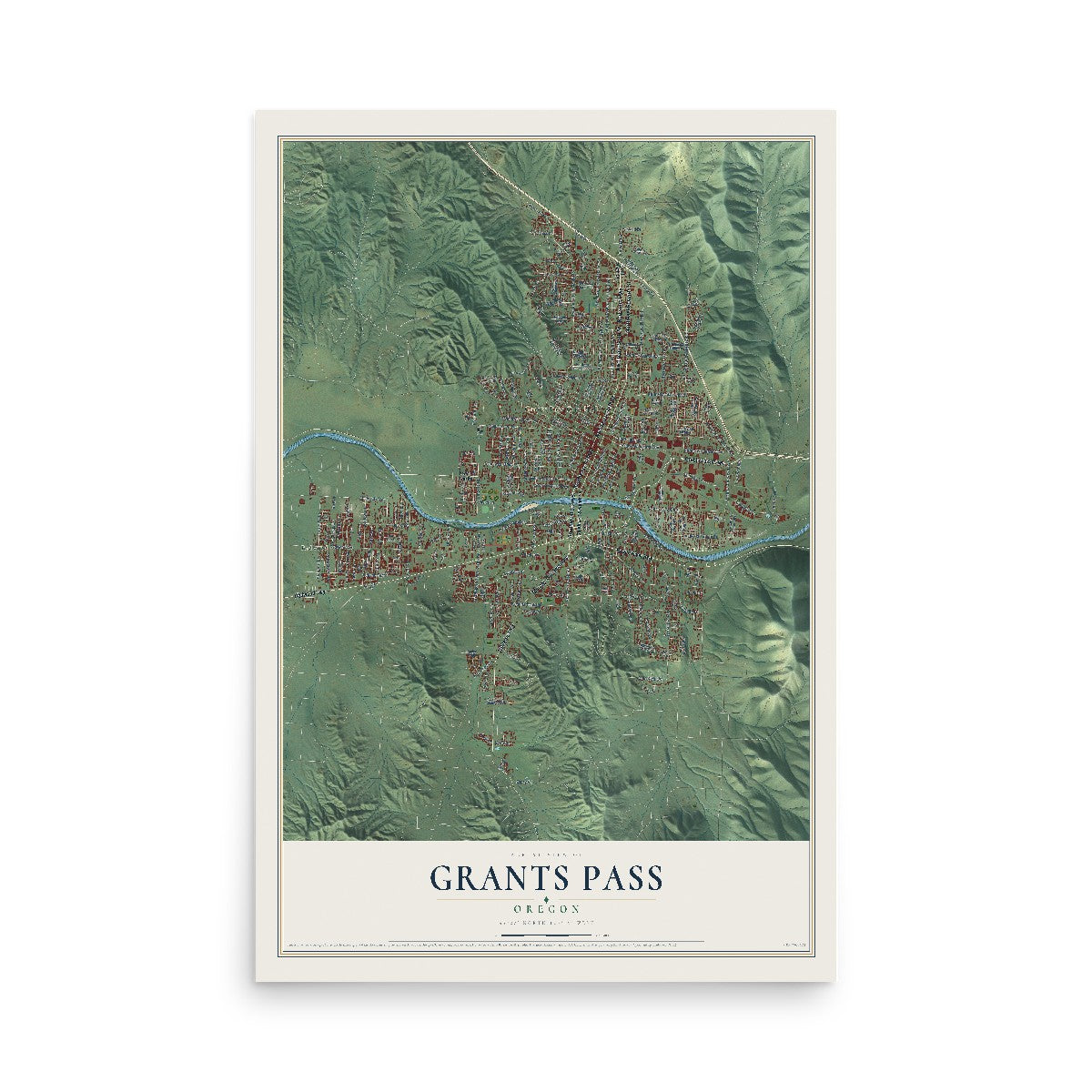Map of Grants Pass, Oregon, 12 x 18 inch unframed archival matte print