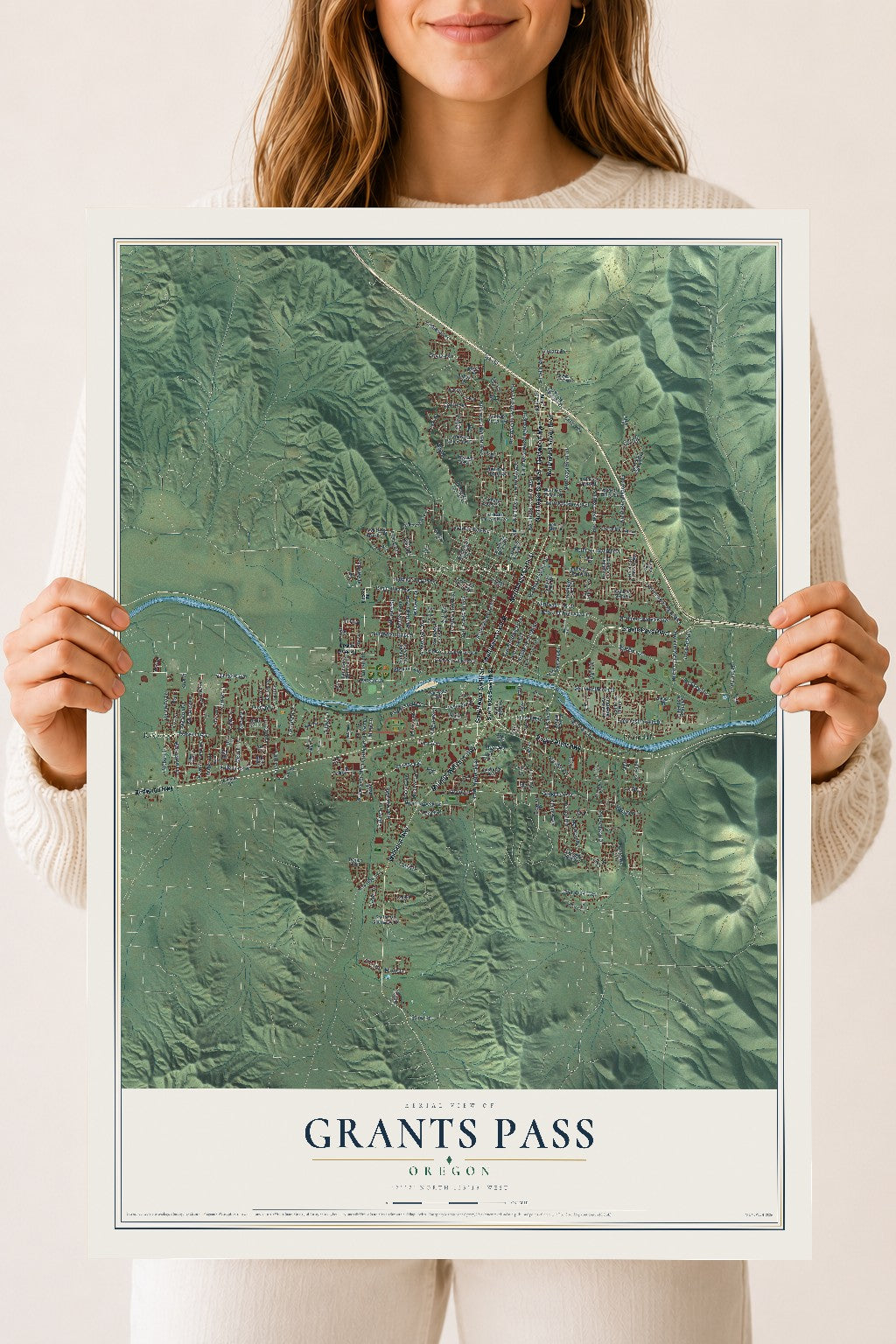 Map of Grants Pass, Oregon, 18 x 24 inch unframed archival matte print
