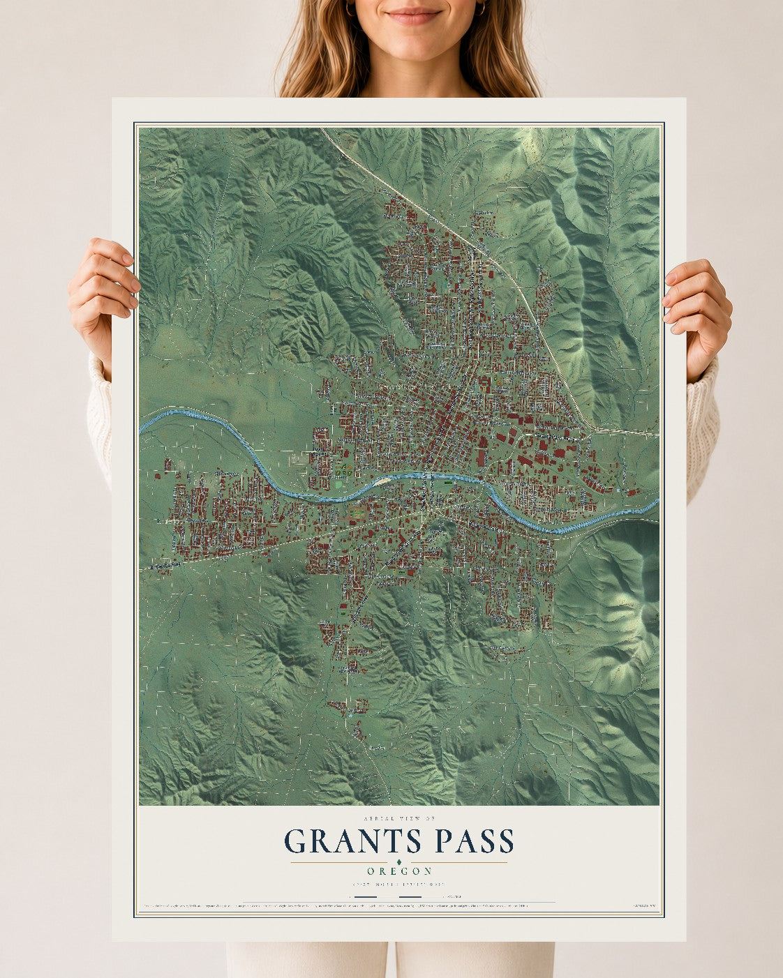 Map of Grants Pass, Oregon, 24 x 36 inch unframed archival matte print