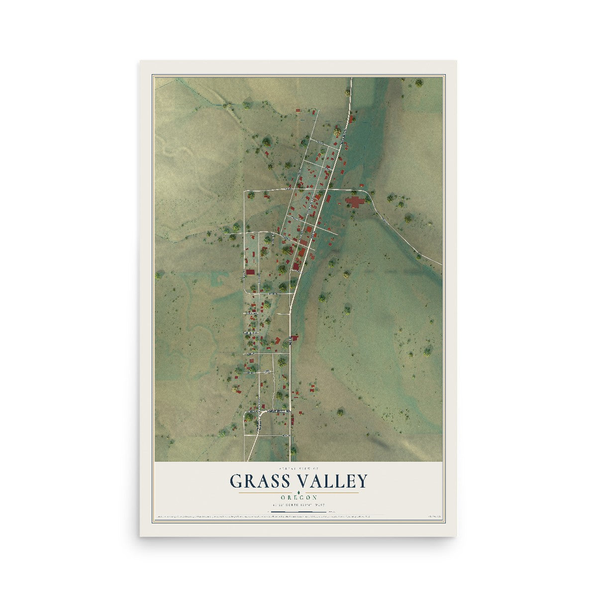 Map of Grass Valley, Oregon, 12 x 18 inch unframed archival matte print